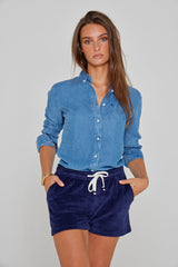 EMY – Stretch cotton shorts Slim fit – Women – Navy blue/Navy blue Gold