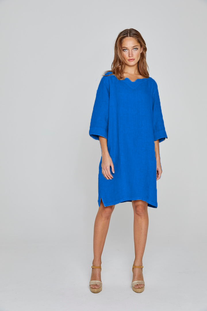 LAURENL – Opp.Liberty Linen Tunic 3/4 Sleeves Flared Cut – Women – Royal Blue/Mabelle 013K