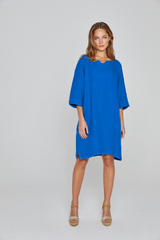 LAURENL – Opp.Liberty Linen Tunic 3/4 Sleeves Flared Cut – Women – Royal Blue/Mabelle 013K