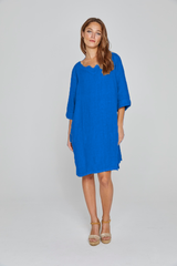 LAURENL – Opp.Liberty Linen Tunic 3/4 Sleeves Flared Cut – Women – Royal Blue/Mabelle 013K