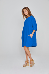 LAURENL – Opp.Liberty Linen Tunic 3/4 Sleeves Flared Cut – Women – Royal Blue/Mabelle 013K