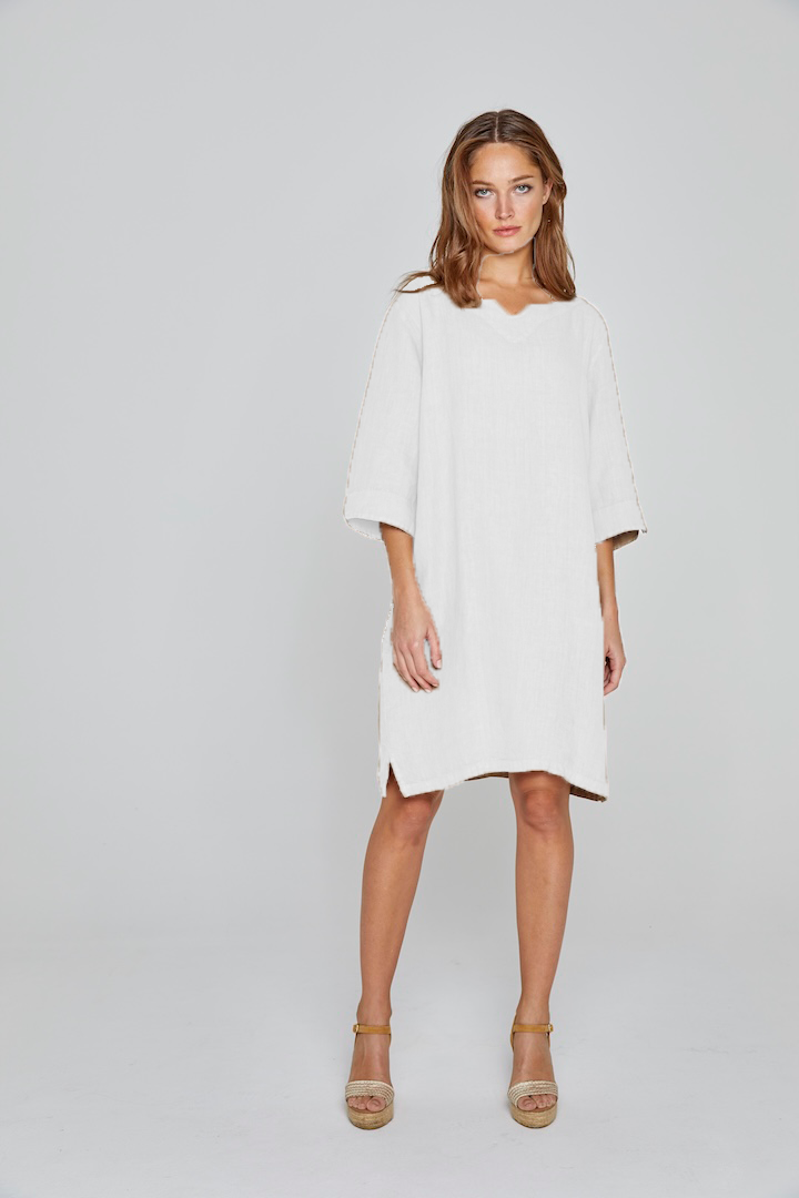LAURENL – Opp.Liberty Linen Tunic 3/4 Sleeves Flared Cut – Women – Royal Blue/Mabelle 013K