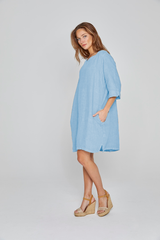 LAURENL – Opp.Liberty Linen Tunic 3/4 Sleeves Flared Cut – Women – Royal Blue/Mabelle 013K