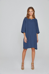 LAURENL – Opp.Liberty Linen Tunic 3/4 Sleeves Flared Cut – Women – Royal Blue/Mabelle 013K