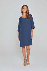 LAURENL – Opp.Liberty Linen Tunic 3/4 Sleeves Flared Cut – Women – Royal Blue/Mabelle 013K
