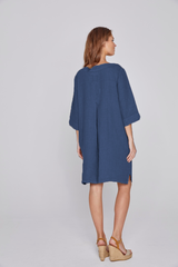 LAURENL – Opp.Liberty Linen Tunic 3/4 Sleeves Flared Cut – Women – Royal Blue/Mabelle 013K